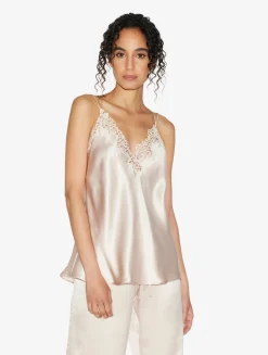 Rose Beige Camisole In Silk With Macramé Frastaglio