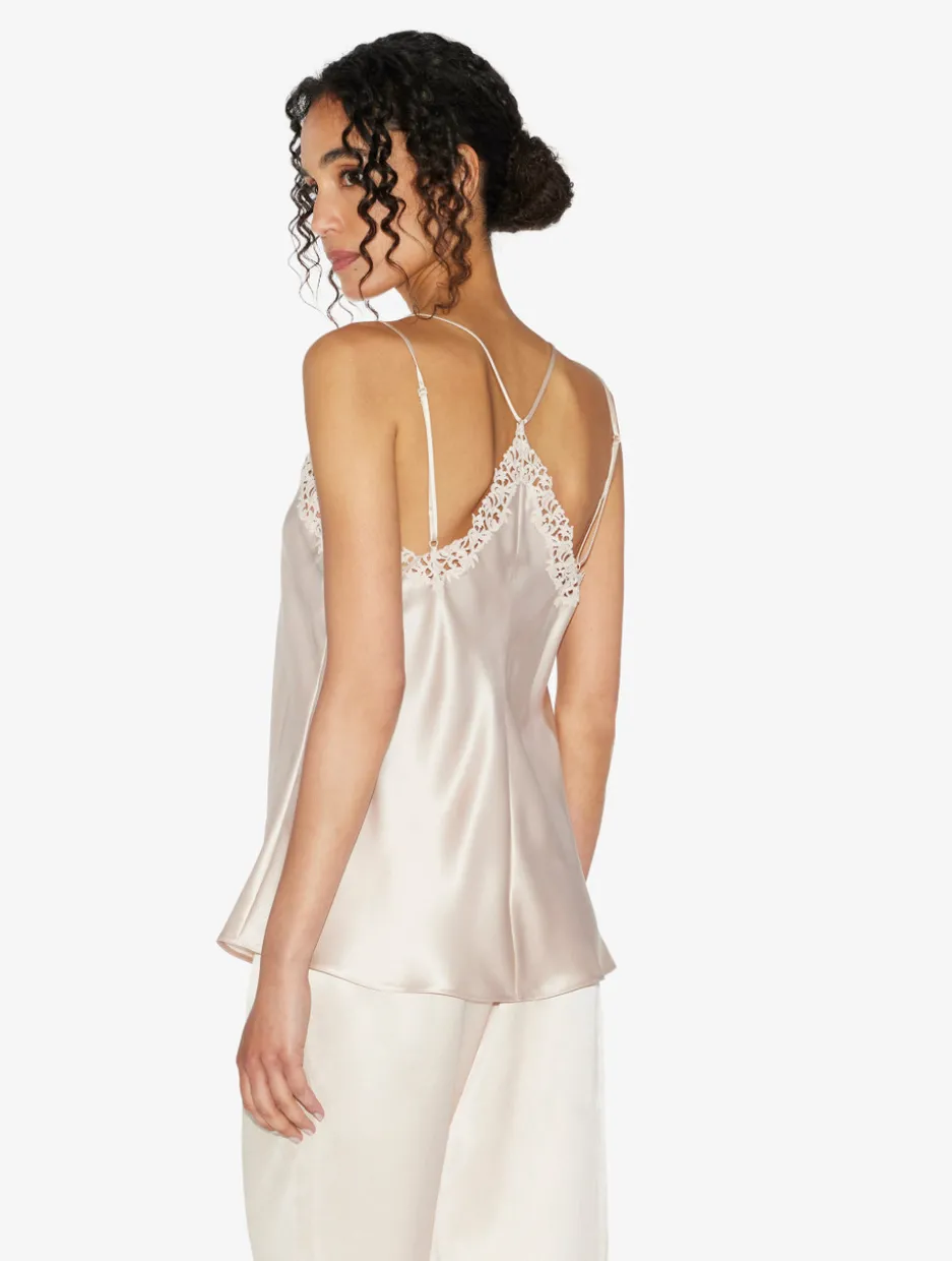 Rose Beige Camisole In Silk With Macramé Frastaglio