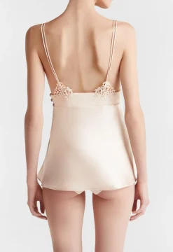 Rose Beige Silk Camisole With Macrame