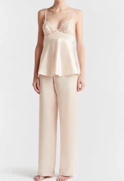 Rose Beige Silk Camisole With Macrame