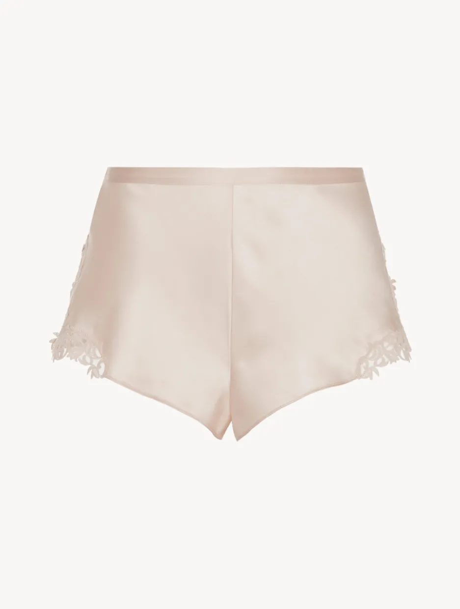 Rose Beige Sleep Shorts With Macramé Frastaglio