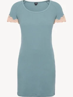 Short Cashmere Blend Ribbed Nightgown In Sleepy Dream With Frastaglio