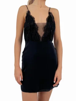 Short Silk Slip With Leavers Lace