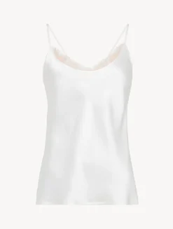Silk Camisole Top With Leavers Lace In White