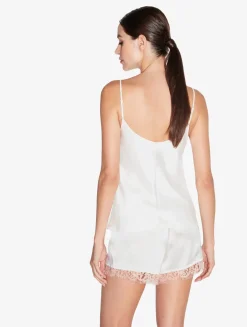 Silk Camisole Top With Leavers Lace In White