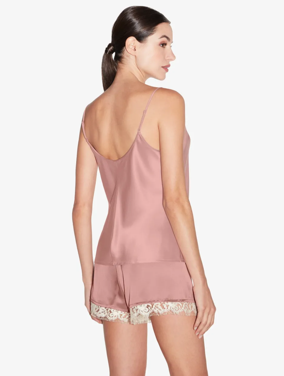 Silk Camisole Top With Leavers Lace In Pink