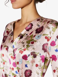 Silk Floral Print Long Robe