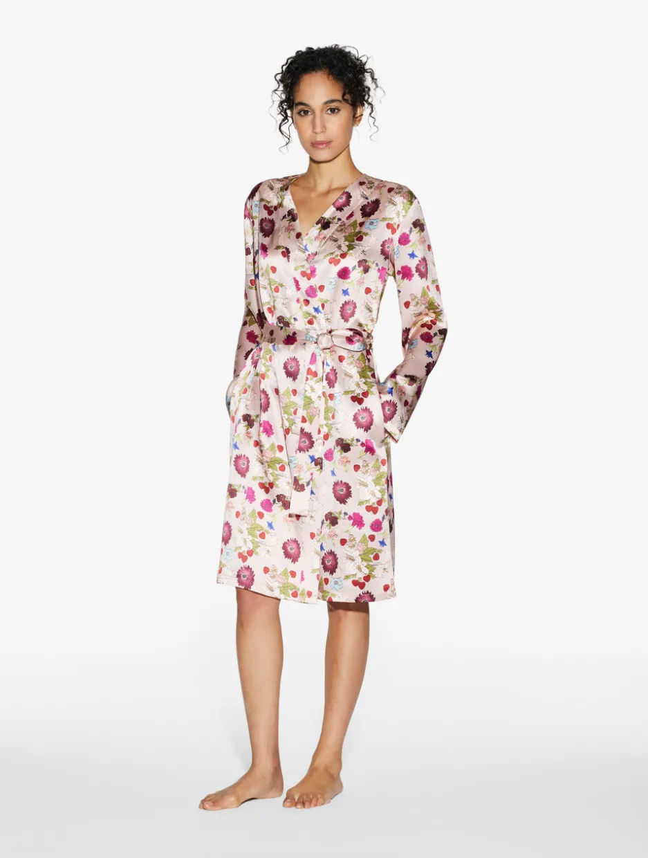 Silk Floral Print Short Robe