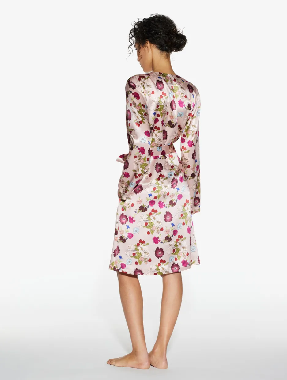 Silk Floral Print Short Robe