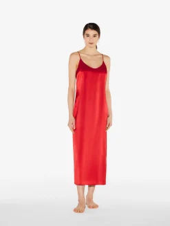Silk Long Nightdress In Garnet