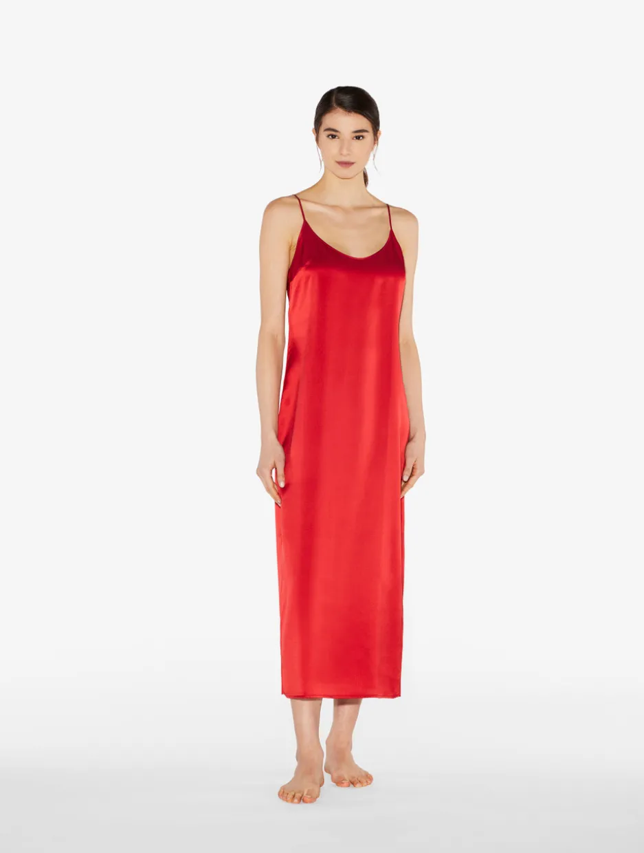 Silk Long Nightdress In Garnet