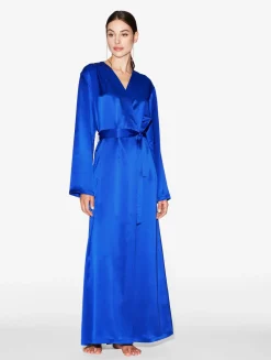 Silk Long Robe In Electric Blue