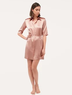 Silk Long Shirt In Powder Pink