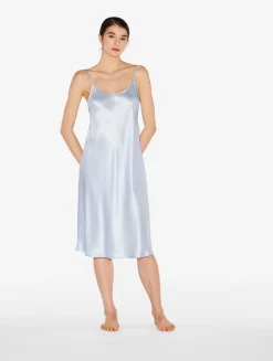 Silk Midi Nightdress In Azure