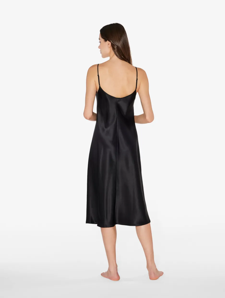Silk Midi Nightdress In Black