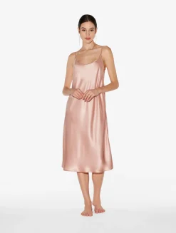 Silk Midi Nightdress In Powder Pink