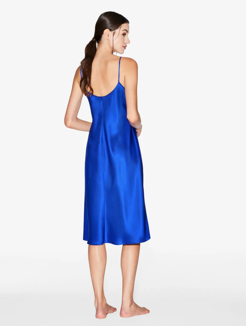 Silk Midi Nightgown In Electric Blue