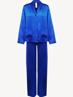 Silk Pajama Set In Electric Blue