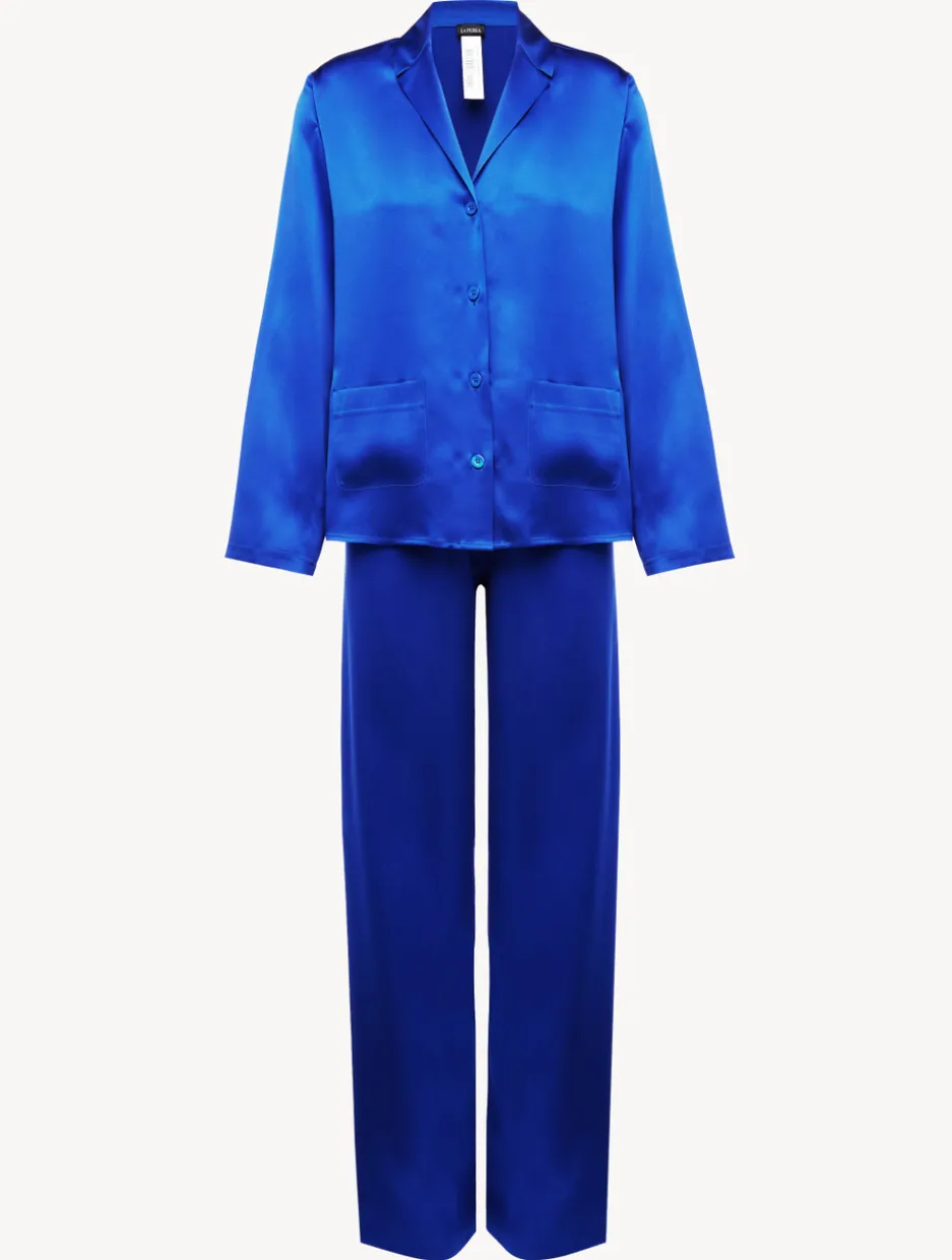 Silk Pajama Set In Electric Blue