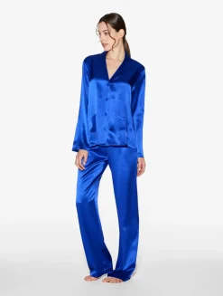 Silk Pajama Set In Electric Blue