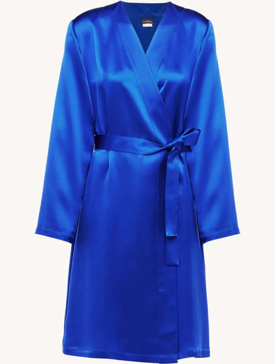 Silk Short Robe In Electric Blue