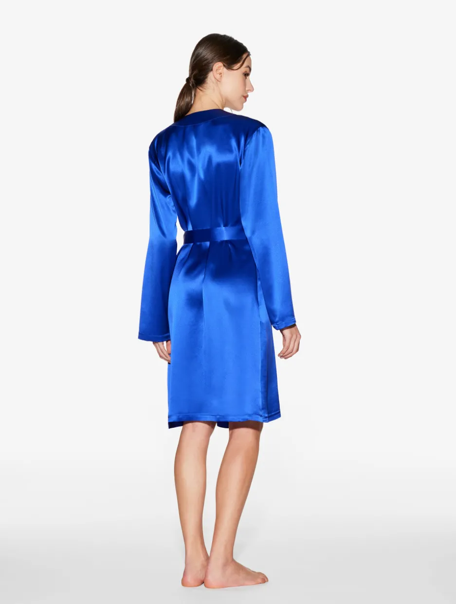 Silk Short Robe In Electric Blue