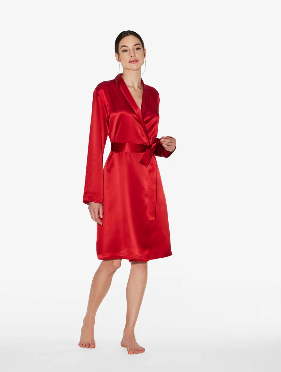 Silk Short Robe In Garnet