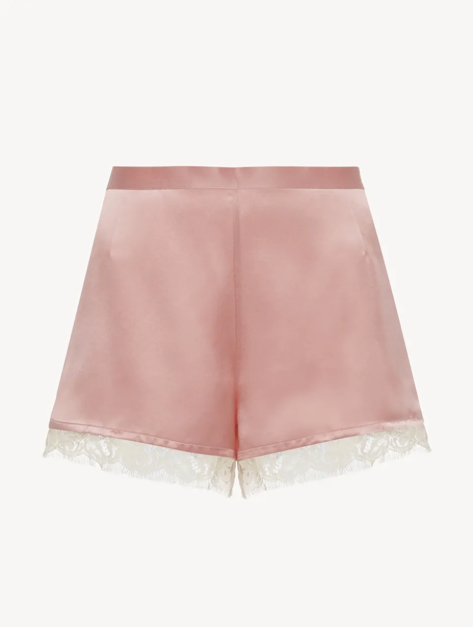 Silk Shorts With Leavers Lace In Pink