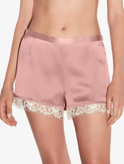 Silk Shorts With Leavers Lace In Pink