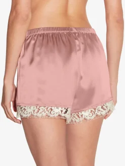 Silk Shorts With Leavers Lace In Pink