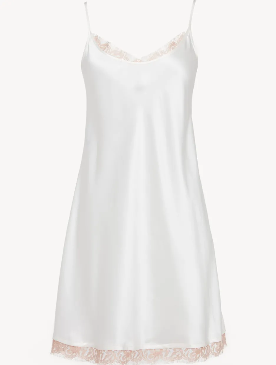 Silk Slip With Leavers Lace In White