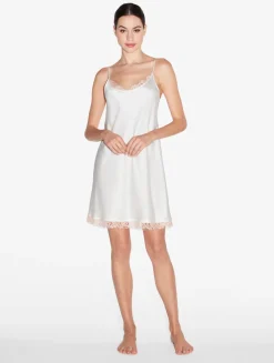 Silk Slip With Leavers Lace In White