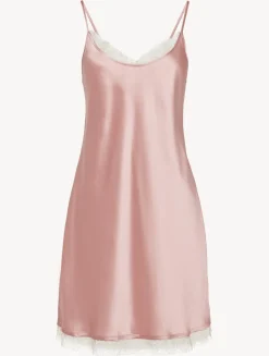 Silk Slip With Leavers Lace In Pink
