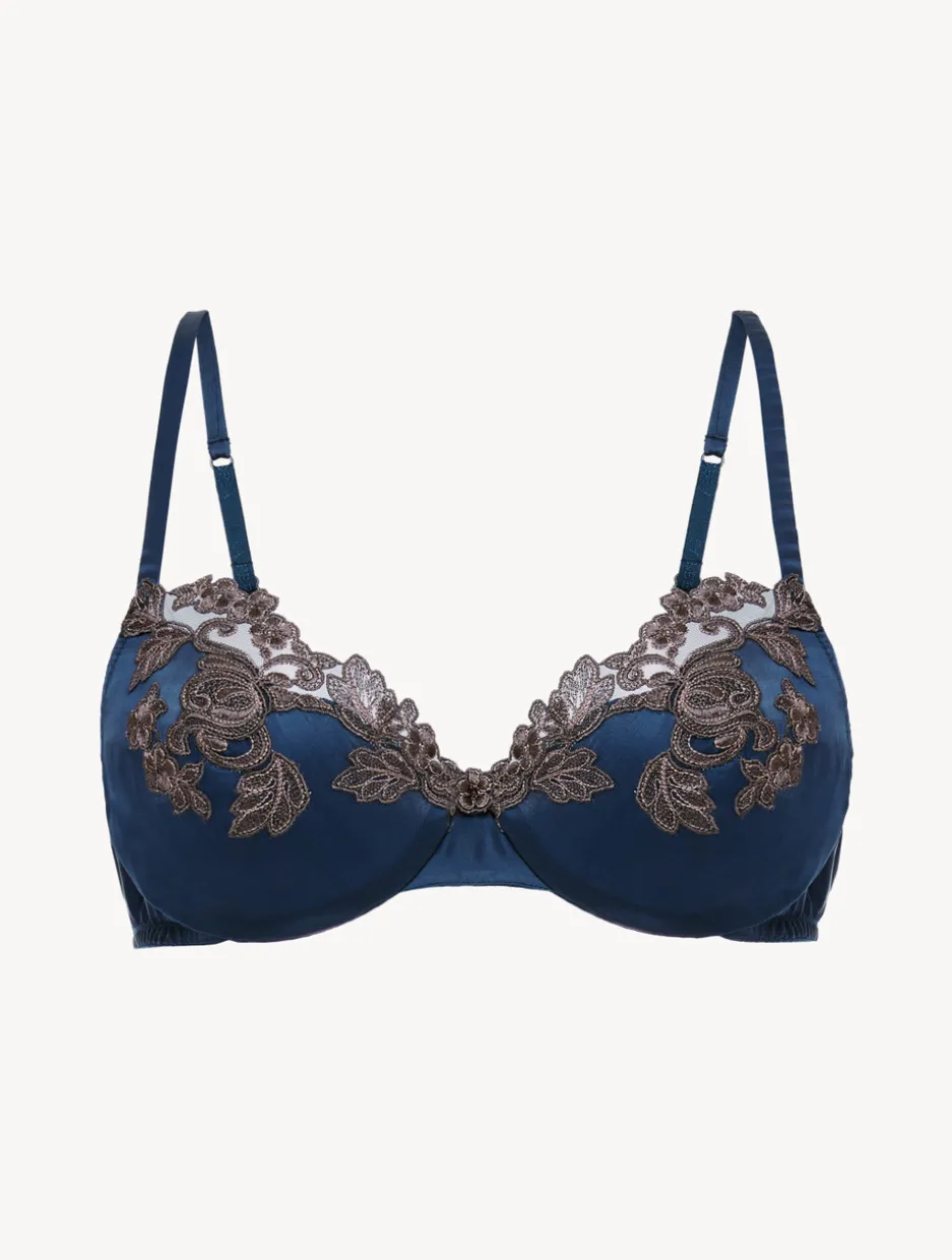 Silk Underwired Bra In Blue With Frastaglio