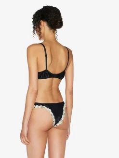 Silk Underwired Bra In Black With Ivory Frastaglio