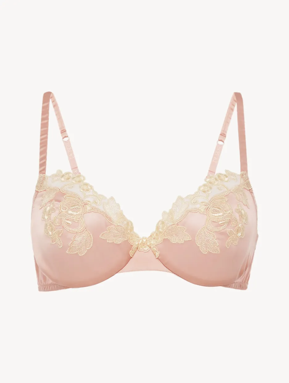 Silk Underwired Bra In Powder Pink With Ivory Frastaglio