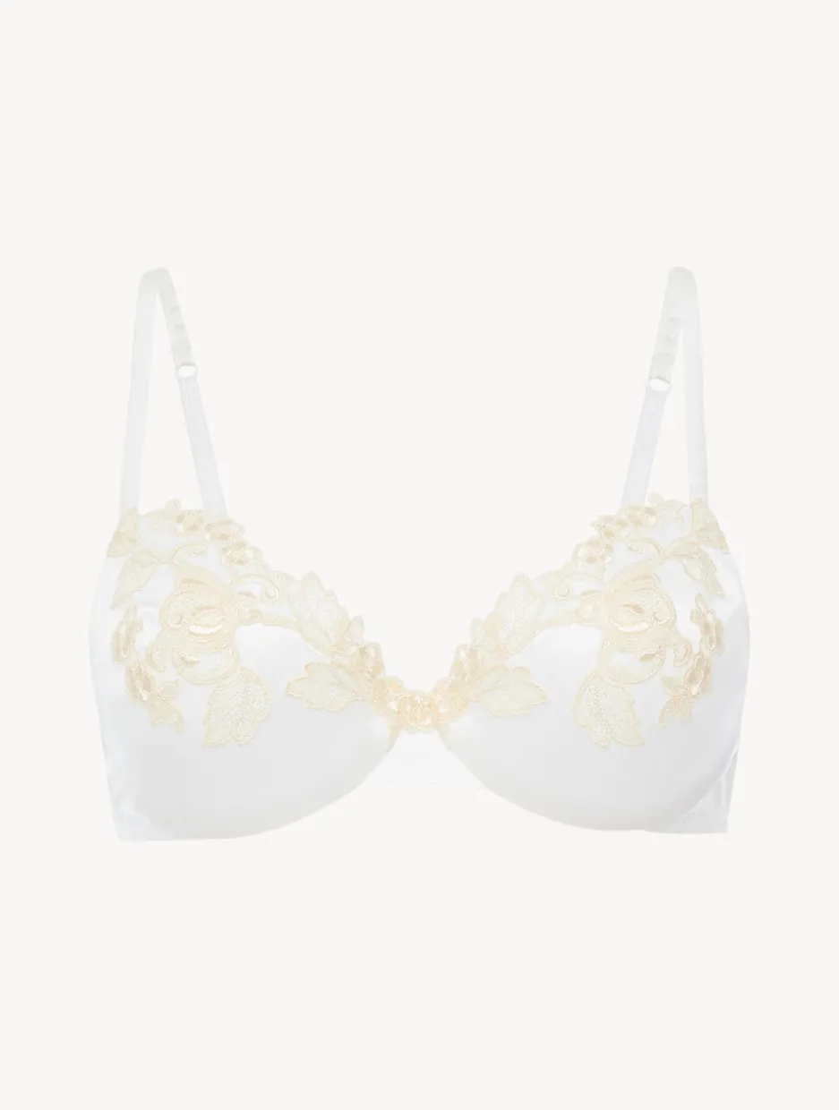 Silk Underwired Bra In White With Ivory Frastaglio
