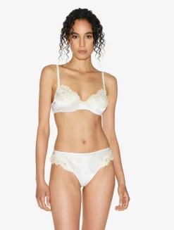 Silk Underwired Bra In White With Ivory Frastaglio