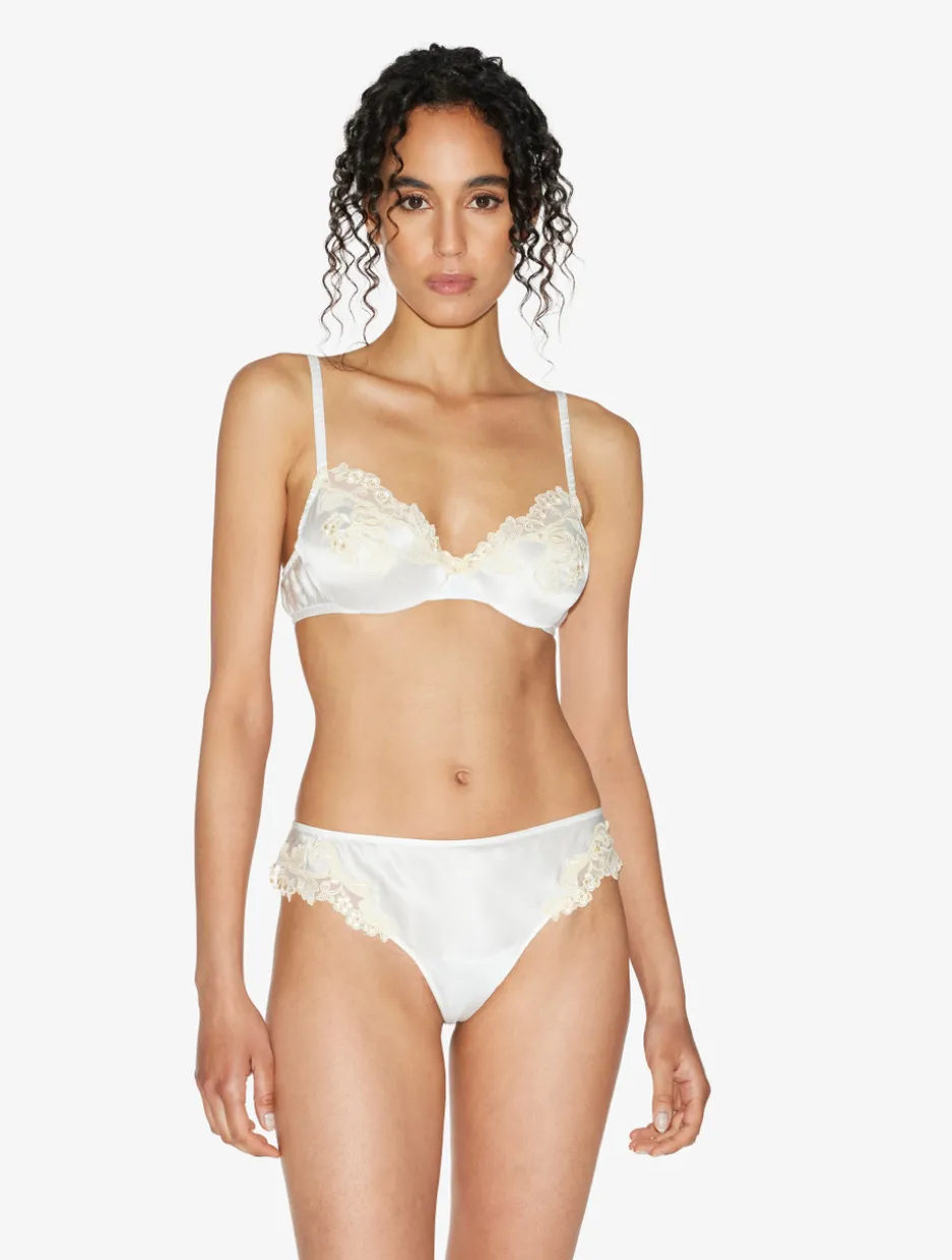 Silk Underwired Bra In White With Ivory Frastaglio