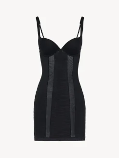 Slip Dress In Black Stretch Tulle