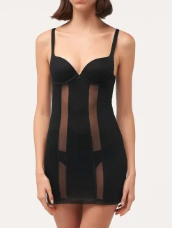 Slip Dress In Black Stretch Tulle