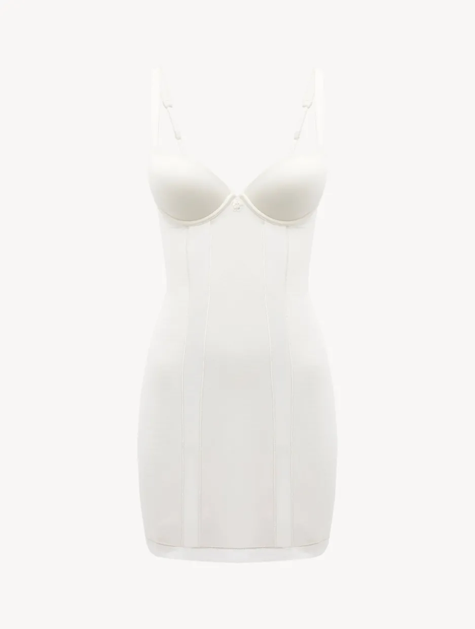 Slip Dress In Off-white Stretch Tulle