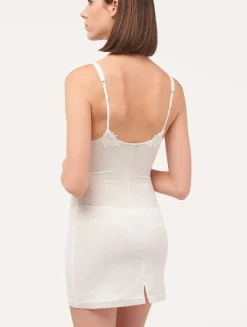 Slip Dress In Off-white Stretch Tulle