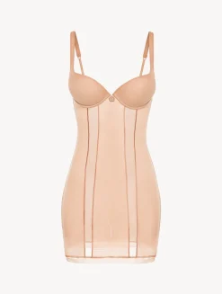 Slip Dress In Sand Stretch Tulle