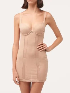 Slip Dress In Sand Stretch Tulle