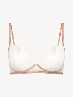 Soft Bralette In Linen And Nude Rose With Leavers Lace