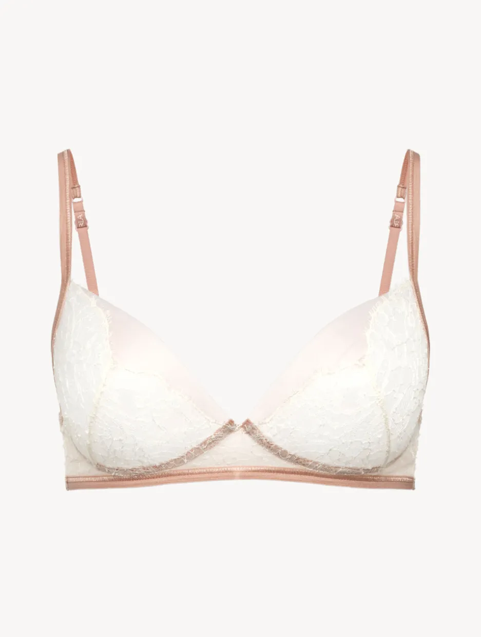 Soft Bralette In Linen And Nude Rose With Leavers Lace