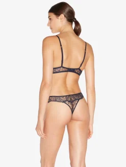 Soft Bralette In Steel Blue And Black With Leavers Lace