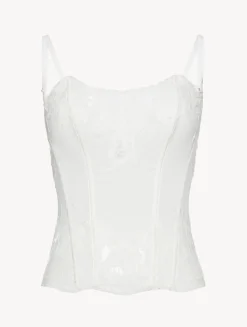 Soft Corset In Off White With Cotton Leavers Lace