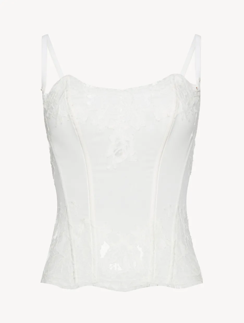 Soft Corset In Off White With Cotton Leavers Lace
